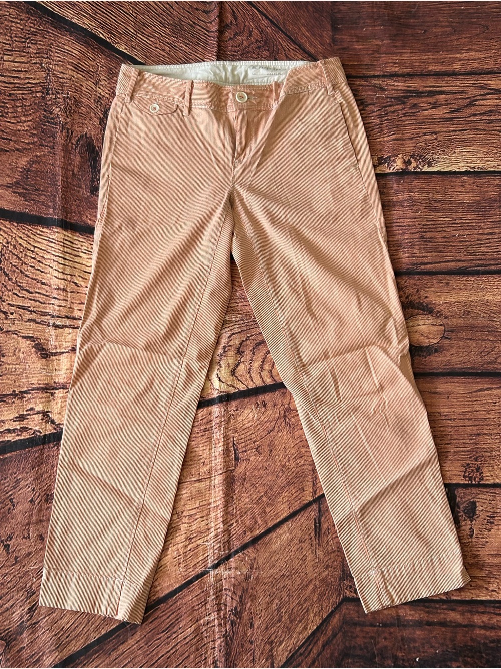 Paper Boy Anthropologie Tan Orange Striped Crop Pants Ankle Size 2 Linen Blend - Picture 6 of 12